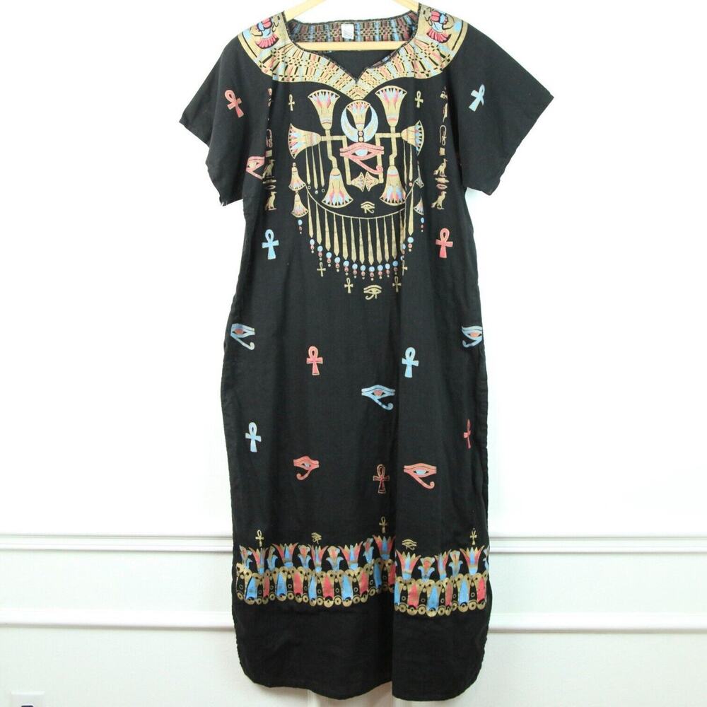 Vintage S M Dress 70s Glitter Disco Egyptian Maximalist Witchy Festival Vacation